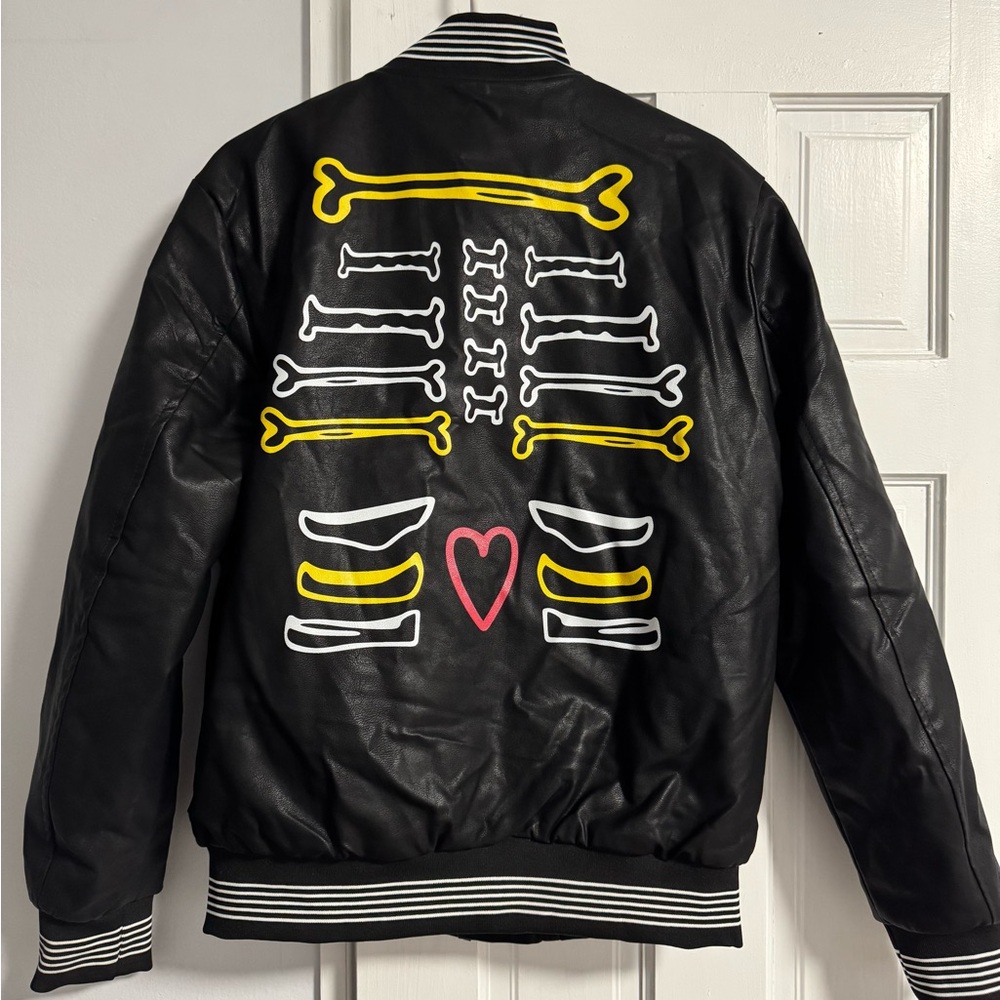 Hardsoda Skeleton Bones Varsity Jacket Black Faux… - image 6